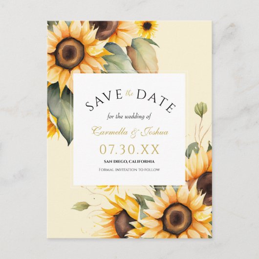 水エレガント色ひまわりボホ日付を保存 ポストカード (正面)