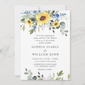 水エレガント色ひまわりユーカリ結婚ス 招待状 (正面)