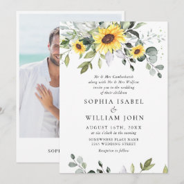 水エレガント色ひまわりユーカリ結婚ス 招待状