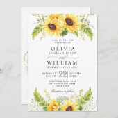 水エレガント色ひまわりユーカリ結婚ス 招待状 (正面/裏面)