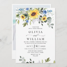 水エレガント色ひまわりユーカリ結婚ス 招待状