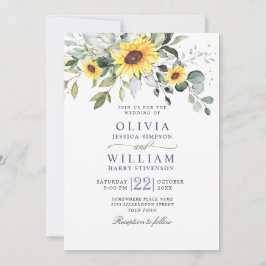 水エレガント色ひまわりユーカリ結婚ス 招待状