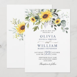 水エレガント色ひまわりユーカリ結婚ス 招待状