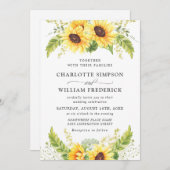 水エレガント色ひまわりユーカリ結婚ス 招待状 (正面/裏面)