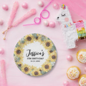 水エレガント色ひまわりリース枠誕生日 ペーパープレート (パーティー)