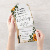 水エレガント色ひまわり夏フローラ結婚ズ オールインワン招待状 (貼ってはがせる)