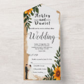 水エレガント色ひまわり夏フローラ結婚ズ オールインワン招待状 (内側)