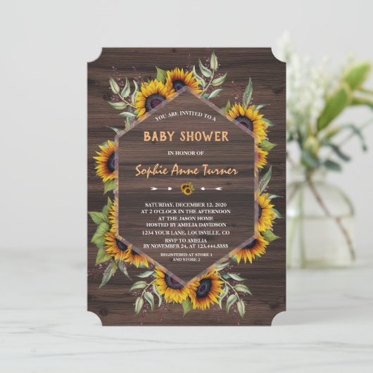 水エレガント色ひまわり木赤ちゃんシャワー 招待状 (スタンド正面)