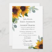 水エレガント色ひまわり緑結婚色 招待状 (正面/裏面)