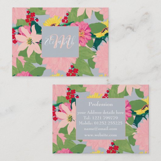 水エレガント色ひまわり赤面フローラ灰色 名刺 (正面/裏面)