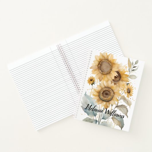 水エレガント色ひまわり |名パーソナライズされた前 ノートブック (内部)