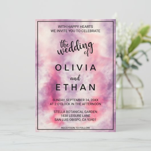 水エレガント色ほこりっぽいバラ抽象芸術結婚ズ 招待状 (スタンド正面)