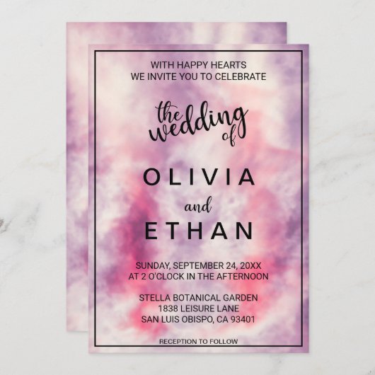 水エレガント色ほこりっぽいバラ抽象芸術結婚ズ 招待状 (正面/裏面)