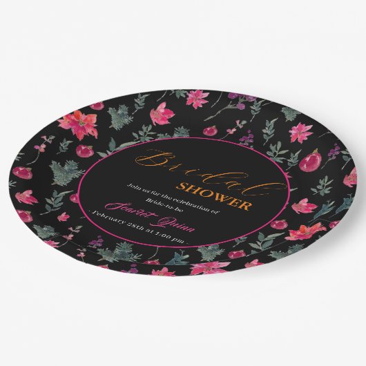 水エレガント色ほこりっぽいピンクフローラブライダルシャワー ペーパープレート (アングル)