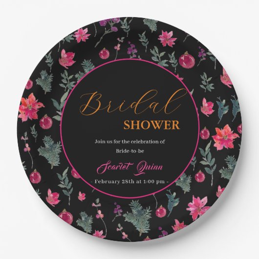 水エレガント色ほこりっぽいピンクフローラブライダルシャワー ペーパープレート (正面)