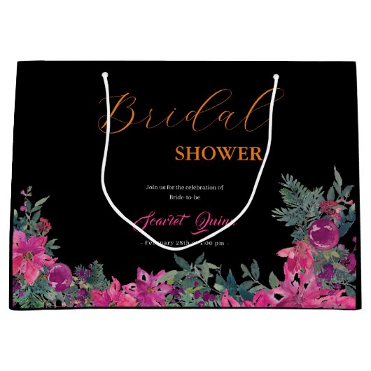 水エレガント色ほこりっぽいピンクフローラブライダルシャワー ラージペーパーバッグ (正面)