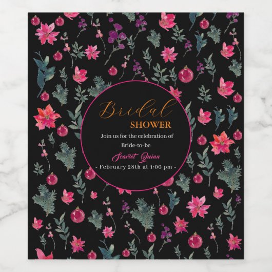 水エレガント色ほこりっぽいピンクフローラブライダルシャワー ワインラベル (シングルラベル)