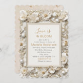 水エレガント色ほこりっぽい白い黄金の花の花束 招待状 (正面/裏面)