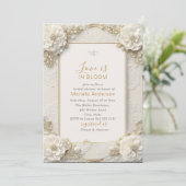 水エレガント色ほこりっぽい白い黄金の花の花束 招待状 (スタンド正面)