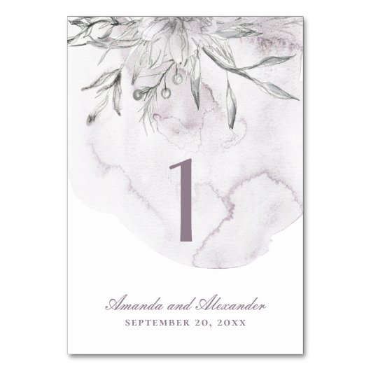 水エレガント色ほこりっぽい紫のフローラ結婚の色 テーブルナンバー (裏面)