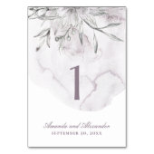 水エレガント色ほこりっぽい紫のフローラ結婚の色 テーブルナンバー (正面)