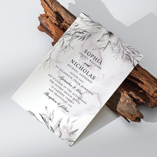 水エレガント色ほこりっぽい紫のフローラ結婚の色 招待状