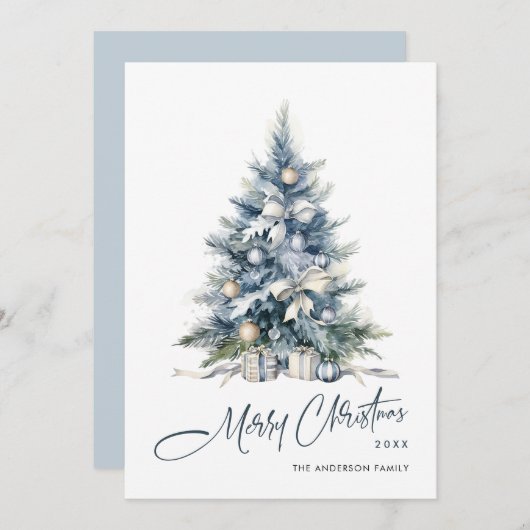 水エレガント色ほこりっぽい青いクリスマスツリー シーズンカード (正面/裏面)