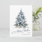 水エレガント色ほこりっぽい青いクリスマスツリー シーズンカード (スタンド正面)