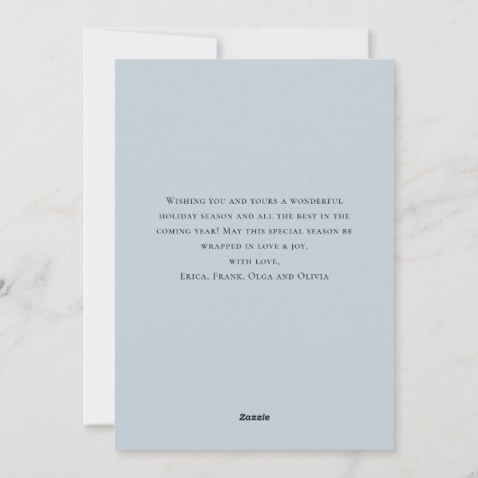 水エレガント色ほこりっぽい青いクリスマスツリー シーズンカード (裏面)