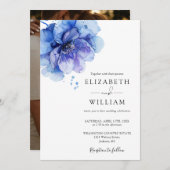 水エレガント色ほこりっぽい青いフローラ写真結婚の 招待状 (正面/裏面)