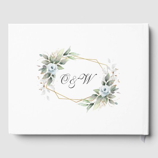 水エレガント色ほこりっぽい青い結婚葉 ゲストブック (裏面)