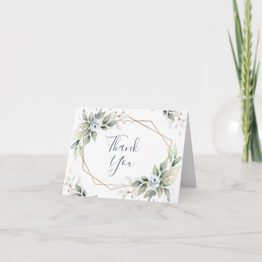 水エレガント色ほこりっぽい青い葉ありがとう サンキューカード (正面)