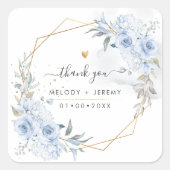 水エレガント色ほこりっぽい青バラありがとう スクエアシール (正面)