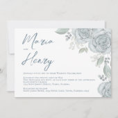 水エレガント色ほこりっぽい青フローラバラQRコード 招待状 (正面)