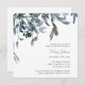 水エレガント色ほこりっぽい青フローラブライダルシャワー 招待状 (正面/裏面)