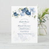 水エレガント色ほこりっぽい青フローラブライダルシャワー 招待状 (スタンド正面)