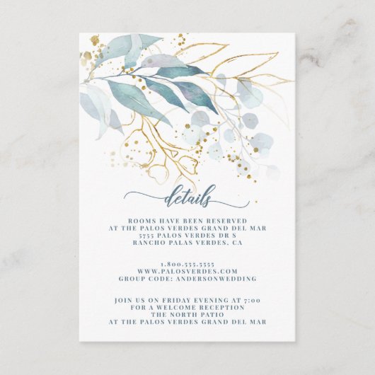 水エレガント色ほこりっぽい青金ゴールドフローラ詳細 エンクロージャーカード (正面)