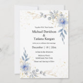水エレガント色ほこりま結婚った青い花 招待状 (正面)