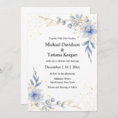 水エレガント色ほこりま結婚った青い花 招待状 (正面/裏面)