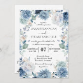 水エレガント色ほこり青結婚花 招待状 (正面/裏面)