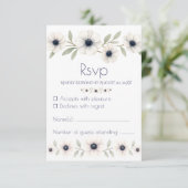 水エレガント色アイボリーネイビーブルーアネモーネ結婚ズ 出欠カード (スタンド正面)