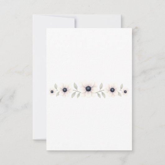 水エレガント色アイボリーネイビーブルーアネモーネ結婚ズ 出欠カード (裏面)