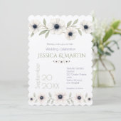 水エレガント色アイボリーネイビーブルーアネモーネ結婚ズ 招待状 (スタンド正面)