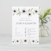 水エレガント色アイボリーネイビーブルーアネモーネ結婚ズ 招待状 (スタンド正面)