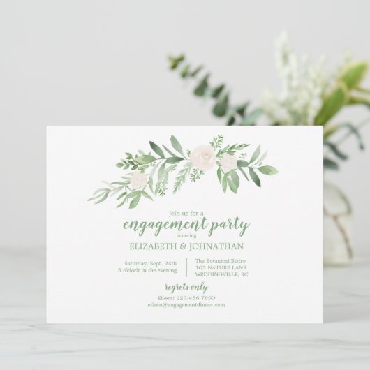 水エレガント色アイボリーバラ婚約パーティ 招待状 (スタンド正面)