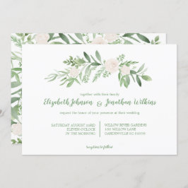 水エレガント色アイボリーバラ結婚式 招待状