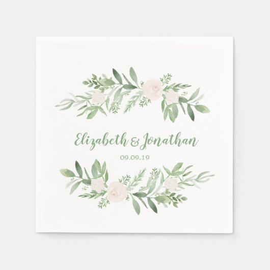 水エレガント色アイボリーバラ結婚 スタンダードカクテルナプキン (正面)