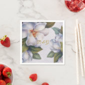 水エレガント色アイボリーマグノリア金ゴールドモノグラム スタンダードカクテルナプキン (インサイチュ)