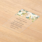 水エレガント色アイボリー牡丹ゴールドフォイル結婚ズ アクリル招待状 (レイダウン)