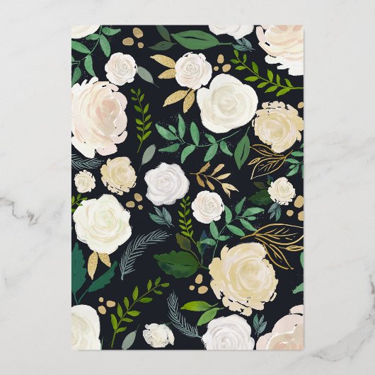 水エレガント色アイボリー牡丹庭園の結婚式 箔招待状 (裏面)